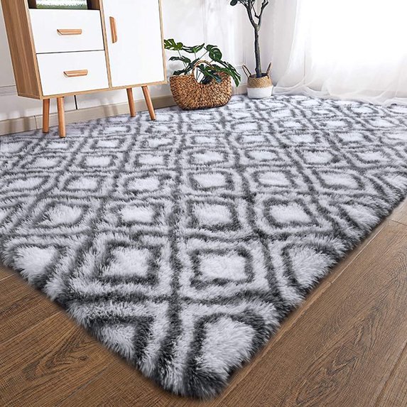 LOCHAS Luxury Velvet Shag Area Rug Plush Fluffy Rugs for Bedroom Living Room, Geometric Moroccan Rugs, 4'x6', White