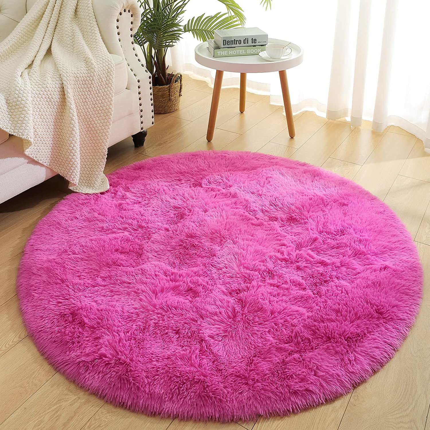 LOCHAS Fuzzy Circular Area Rug, Soft Shaggy Carpet for Living Room