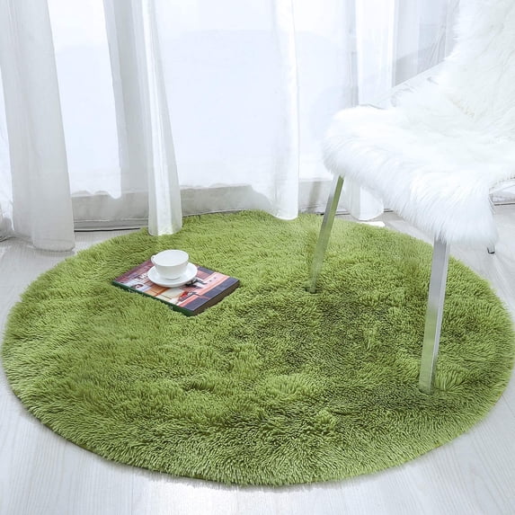LOCHAS Round Fluffy Area Rugs Soft Rug for Living Room Bedroom Kids Nursery Home Decor Shaggy Carpet 5 Feet, Grass green