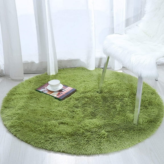 LOCHAS Round Fluffy Area Rugs Soft Rug for Living Room Bedroom Kids Nursery Home Decor Shaggy Carpet 5 Feet, Grass green