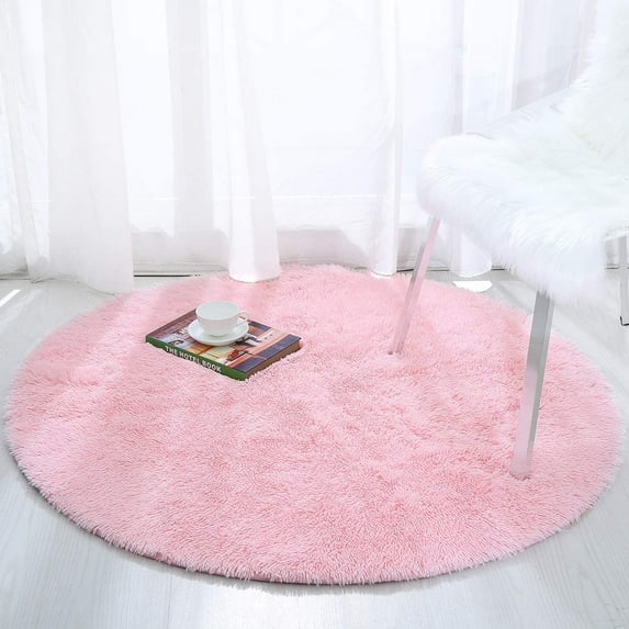 LOCHAS Round Fluffy Area Rugs Soft Rug for Living Room Bedroom Kids Nursery Home Decor Shaggy Carpet 5 Feet, Pink