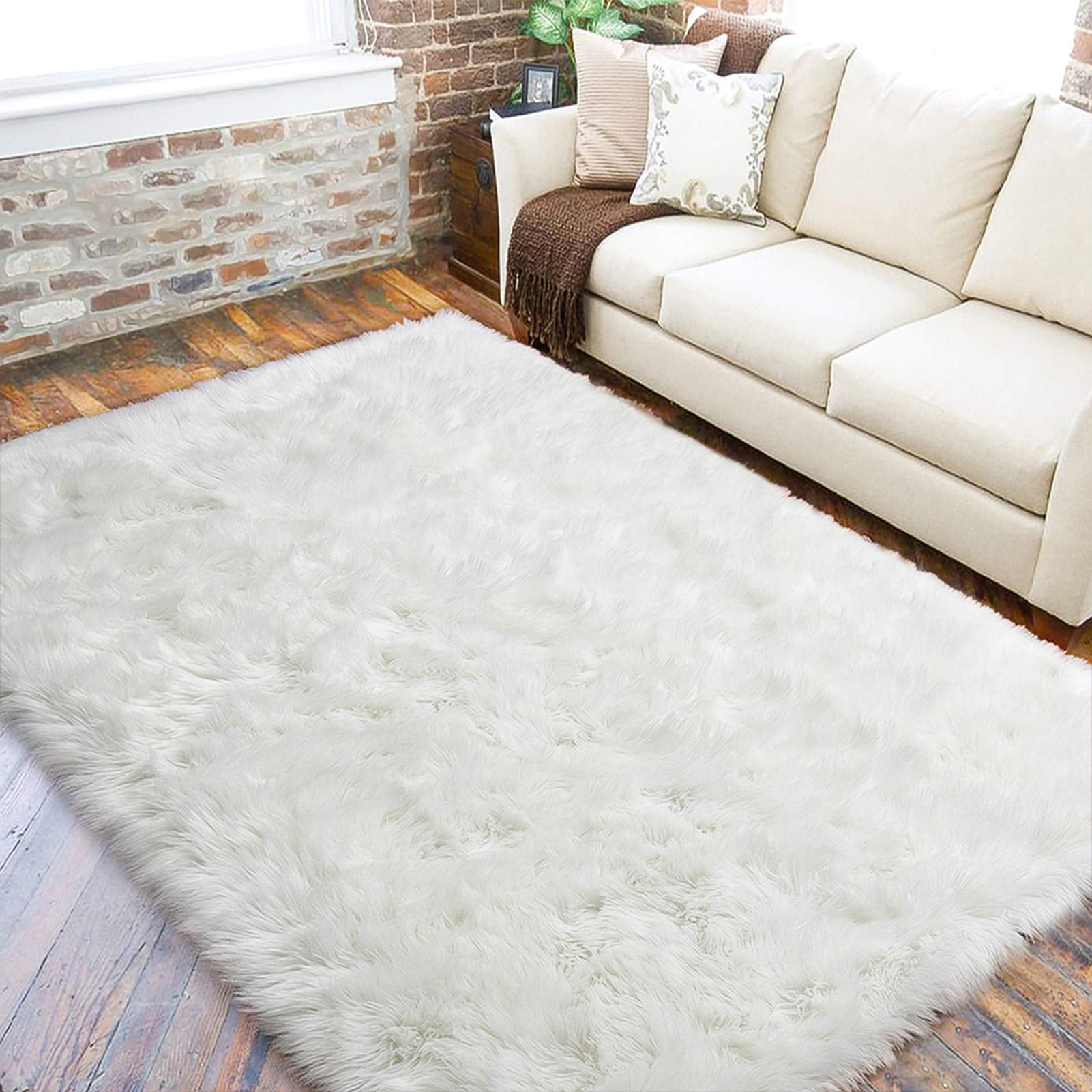 LOCHAS Soft Fluffy Faux Fur Rugs for Bedroom Bedside Rug 4x6 Feet ...