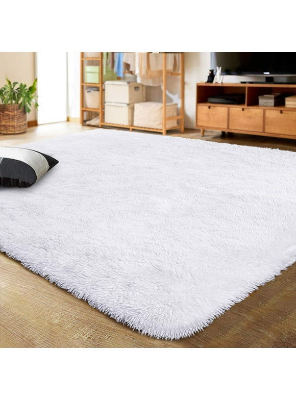 LOCHAS Soft Indoor Modern Area Rugs Fluffy Living Room Carpets for Children Bedroom Home Decor Nursery Rug 5.3'x7.5',White