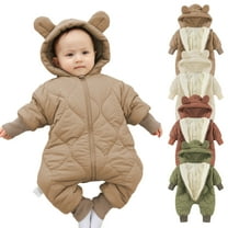 LOCHEX Baby Boys Girls Bear Snowsuit Infant Winter Clothes Newborn Hooded Jacket Toddler Solid Color Zipper Jumpsuit Coat,Green,18-24M