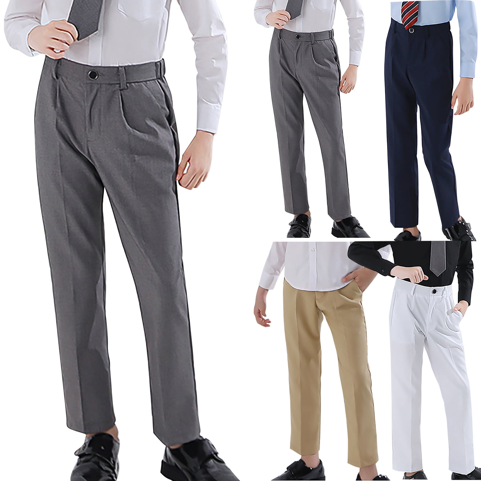 LOCHEX Boys Dress Pants Toddler Formal Flat Front Children School