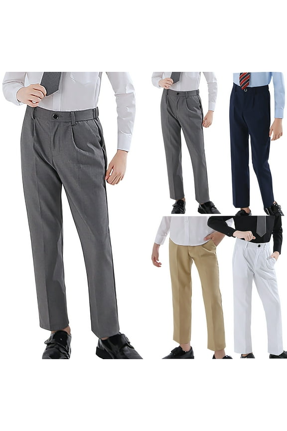 Boys Dress Pants Toddler Formal Flat Front Children School Uniform Pants for Boy Trouses Back to School,Navy Blue,Navy Blue 8-9