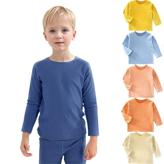 LOCHEX Kids Boy Girl Thermal Underwear Spring Solid Color Long-sleeved Round Neck Pullover Tops Base Shirt Gift for Your Children,Flesh Red,6-7T