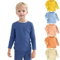 thumbnail image 1 of LOCHEX Kids Boy Girl Thermal Underwear Spring Solid Color Long-sleeved Round Neck Pullover Tops Base Shirt Gift for Your Children,Yellow A,9M, 1 of 6