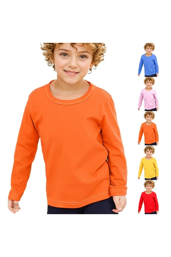 Toddler Boys Girls Pullover Casual Crew Neck Long Sleeve Outwear Tops Cotton T Shirts Solid Color Tee Shirt,Orange,Orange 11-12