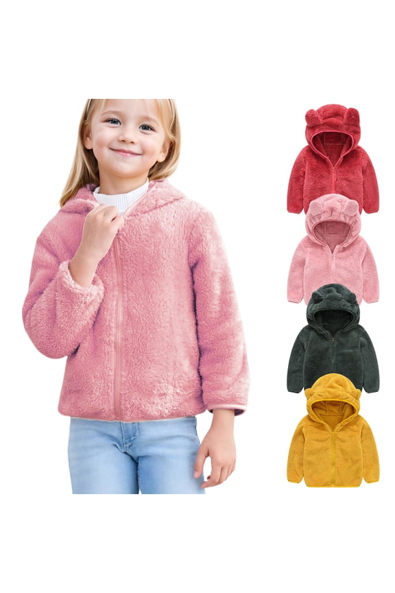 Toddler Girls Boys Bear Ears Shape Fleece Hoodies Jacket Zip Up Coat Warm Winter with Pocket Outwear Sweatshirt,5T