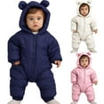 thumbnail image 1 of LOCHEX Toddler Newborn Boy Girl Snowsuit Solid Color with Zipper Winter Jacket Coats Infant Warm Jumpsuit Hooded(with Shoes),White,18-24M, 1 of 8