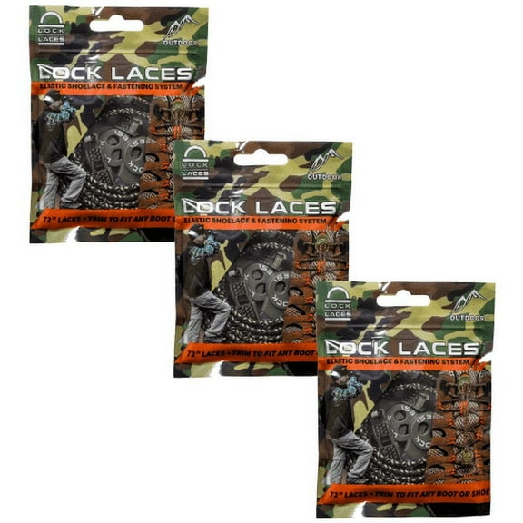 LOCK LACES Shoelaces, Elastic No Tie Boot Laces, Camo, Pack of 3