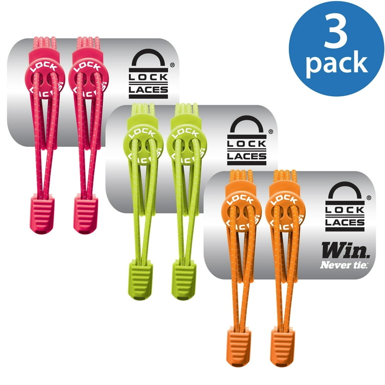LOCK LACES (Elastic No Tie Shoe Laces) (Pack of 3) (Pink-Green-Orange)