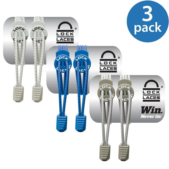 LOCK LACES (Elastic No Tie Shoe Laces) (Pack of 3) (White-Blue-Gray)