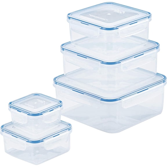 LOCK & LOCK Easy Essentials Food Storage lids/Airtight containers, BPA Free, 10 Piece - Square, Clear