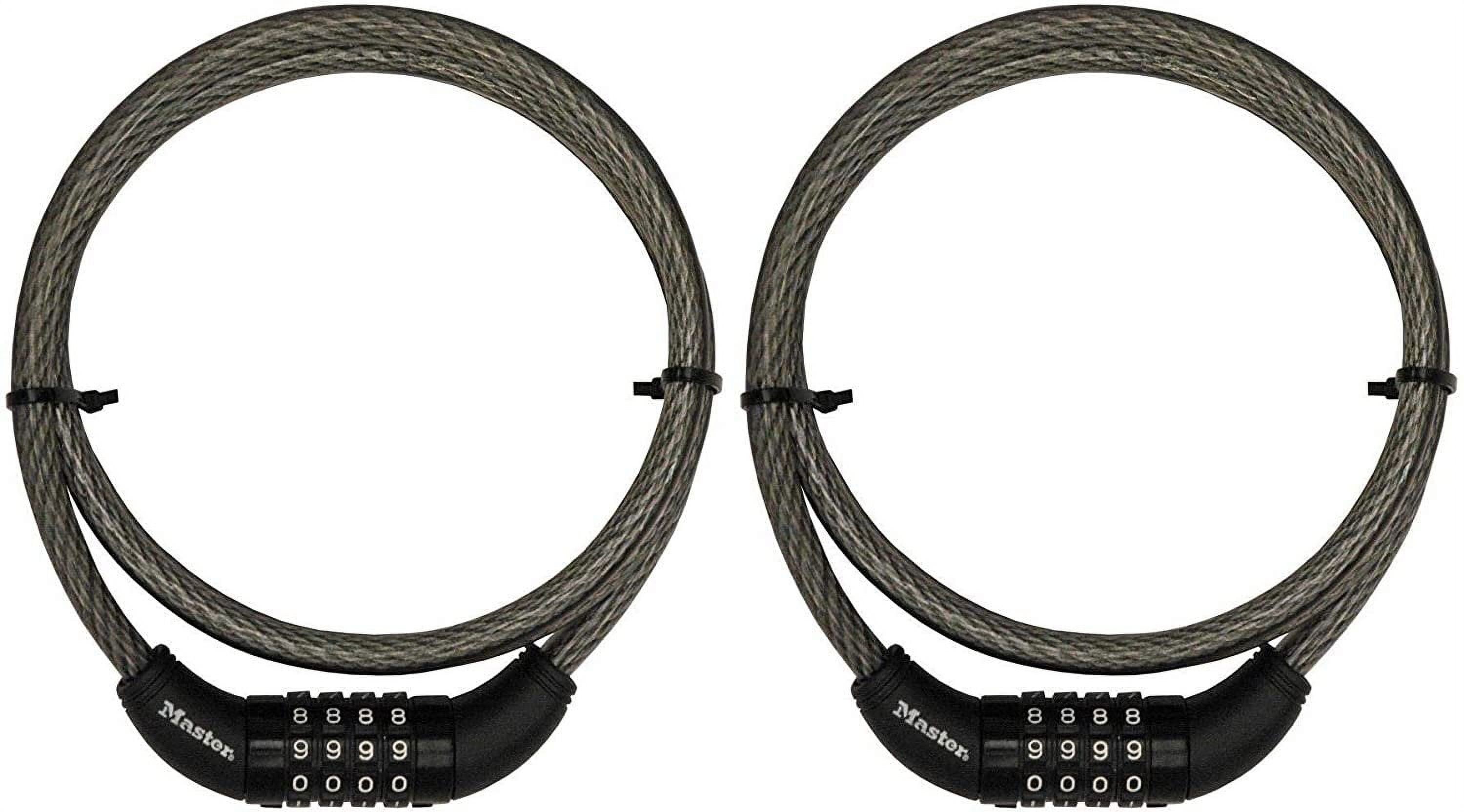 LOCK Master Bike Cable with Combination Barrel, 5 Feet Long Pack of 2 with Protective Vinyl Coating That Protects Against Scratches
