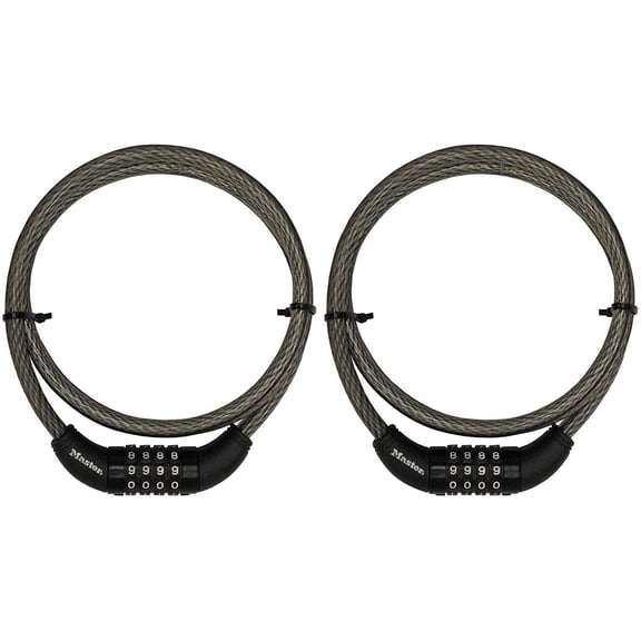 LOCK Master Bike Cable with Combination Barrel, 5 Feet Long Pack of 2 with Protective Vinyl Coating That Protects Against Scratches