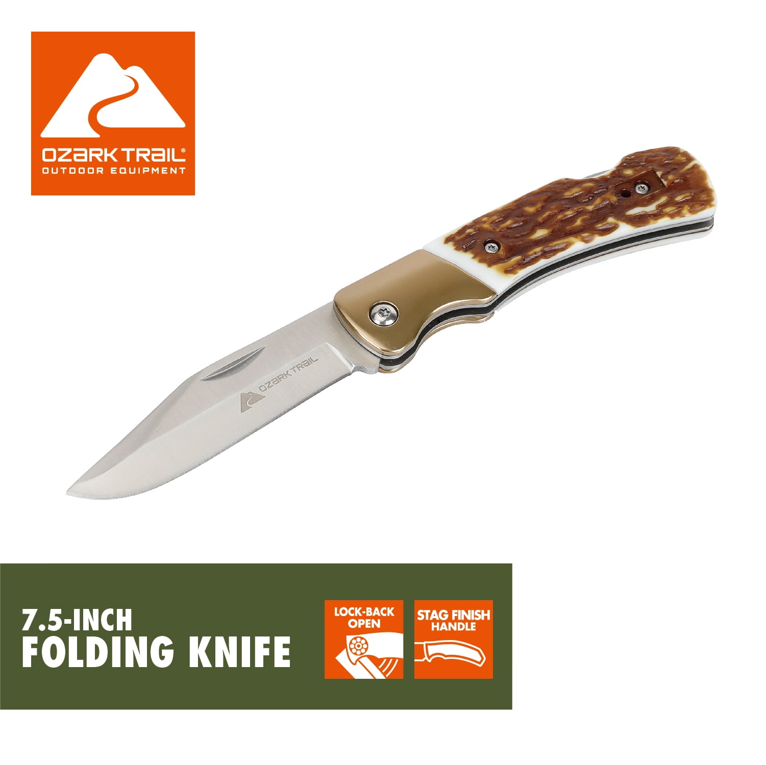 Ozark Trail 7.5-inch Lock-Back Folding Knife with Stag Handle
