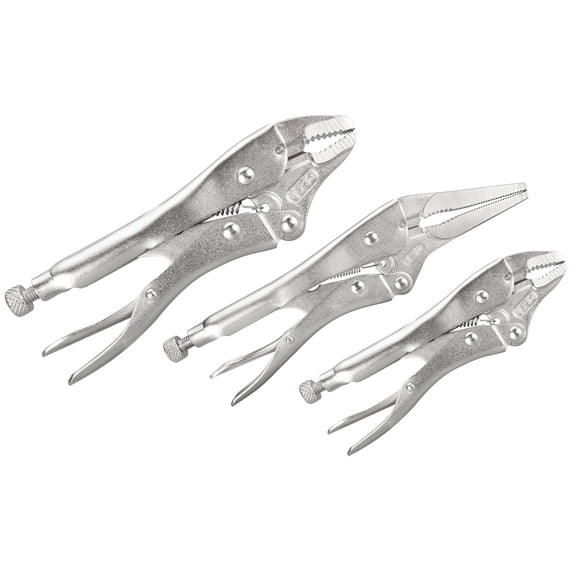 Performance Tool W1782 3-Piece Locking Pliers Set, Wire Cutters, Heat-Treated Alloy Steel, Hardened Mill Teeth, Nickel Plating, Quick Release Levers, Includes Set of 5, 6, and 7-Inch Locking Pliers