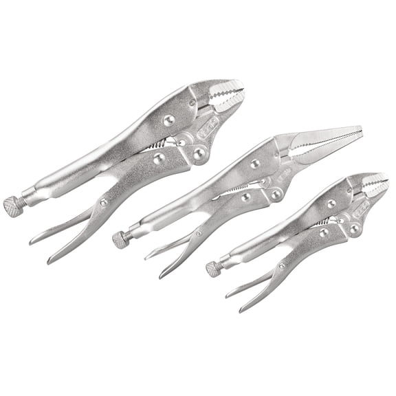 Performance Tool W1782 3-Piece Locking Pliers Set, Wire Cutters, Heat-Treated Alloy Steel, Hardened Mill Teeth, Nickel Plating, Quick Release Levers, Includes Set of 5, 6, and 7-Inch Locking Pliers