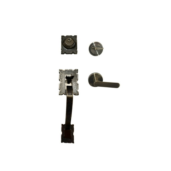 LOCKSET Reversal Front Single Door Hardware Set LAMA, Grip Entry Door Lock Set with Lever Handle and deadbolt, Antique Brass