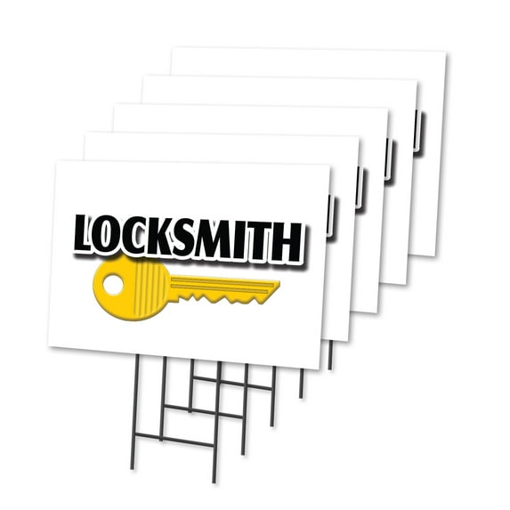 LOCKSMITH 5 Pack Of 18" x 24" Yard Sign & Stake | Advertise Your Business | Stake Included Image On Front Only | Made in The USA