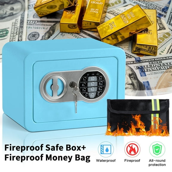 LOCKSWORTH 0.25 Cubic Feet Electronic Digital Safe Box, Steel Money Safe Box for Home with Fireproof Money Bag for Cash Safe Hidden, Blue