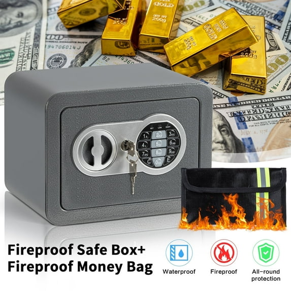 LOCKSWORTH 0.25 Cubic Feet Electronic Digital Safe Box, Steel Money Safe Box for Home with Fireproof Money Bag for Cash Safe Hidden, Gray