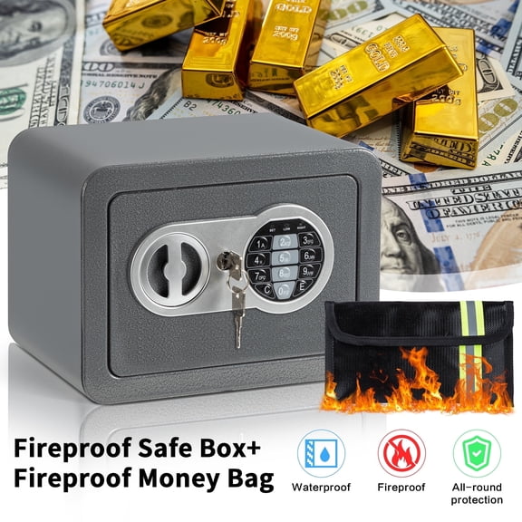LOCKSWORTH 0.2 Cubic Feet Electronic Digital Safe Box, Steel Money Safe Box for Home with Fireproof Money Bag for Cash Safe Hidden, Gray