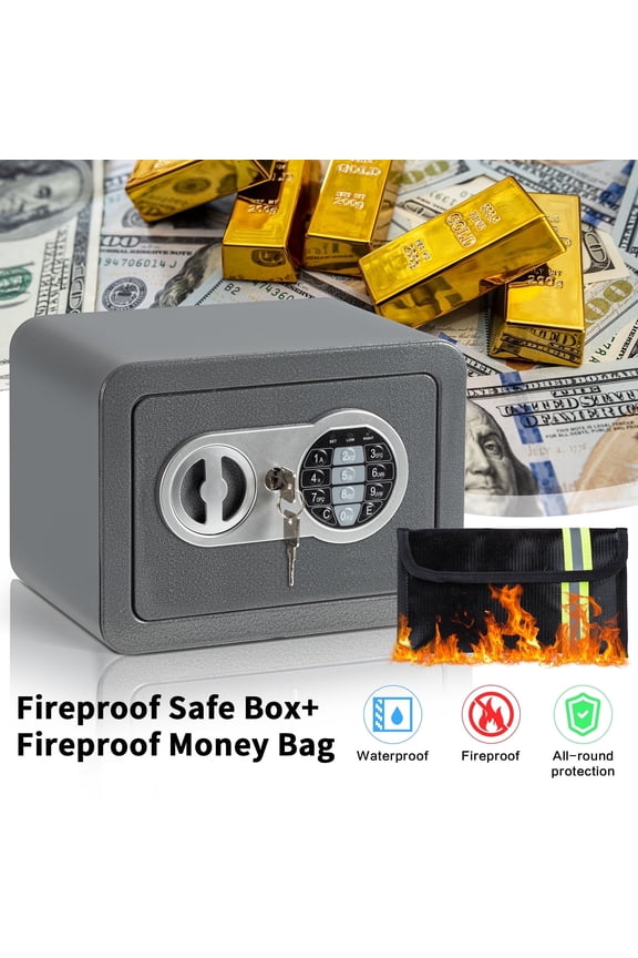 0.2 Cubic Feet Electronic Digital Safe Box, Steel Money Safe Box for Home with Fireproof Money Bag for Cash Safe Hidden, Gray