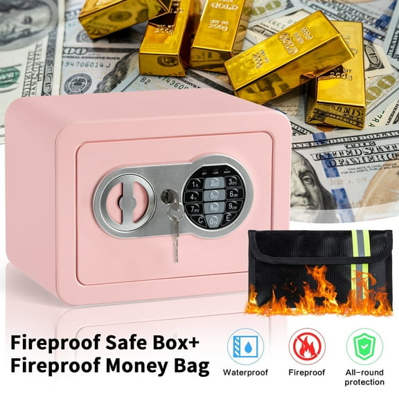 LOCKSWORTH 0.2 Cubic Feet Electronic Digital Safe Box, Steel Money Safe Box for Home with Fireproof Money Bag for Cash Safe Hidden, Pink