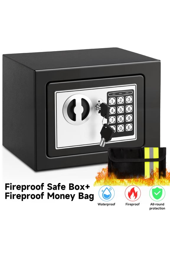 0.25 Cubic Feet Electronic Digital Safe Box, Steel Money Safe Box for Home with Fireproof Money Bag for Cash Safe Hidden