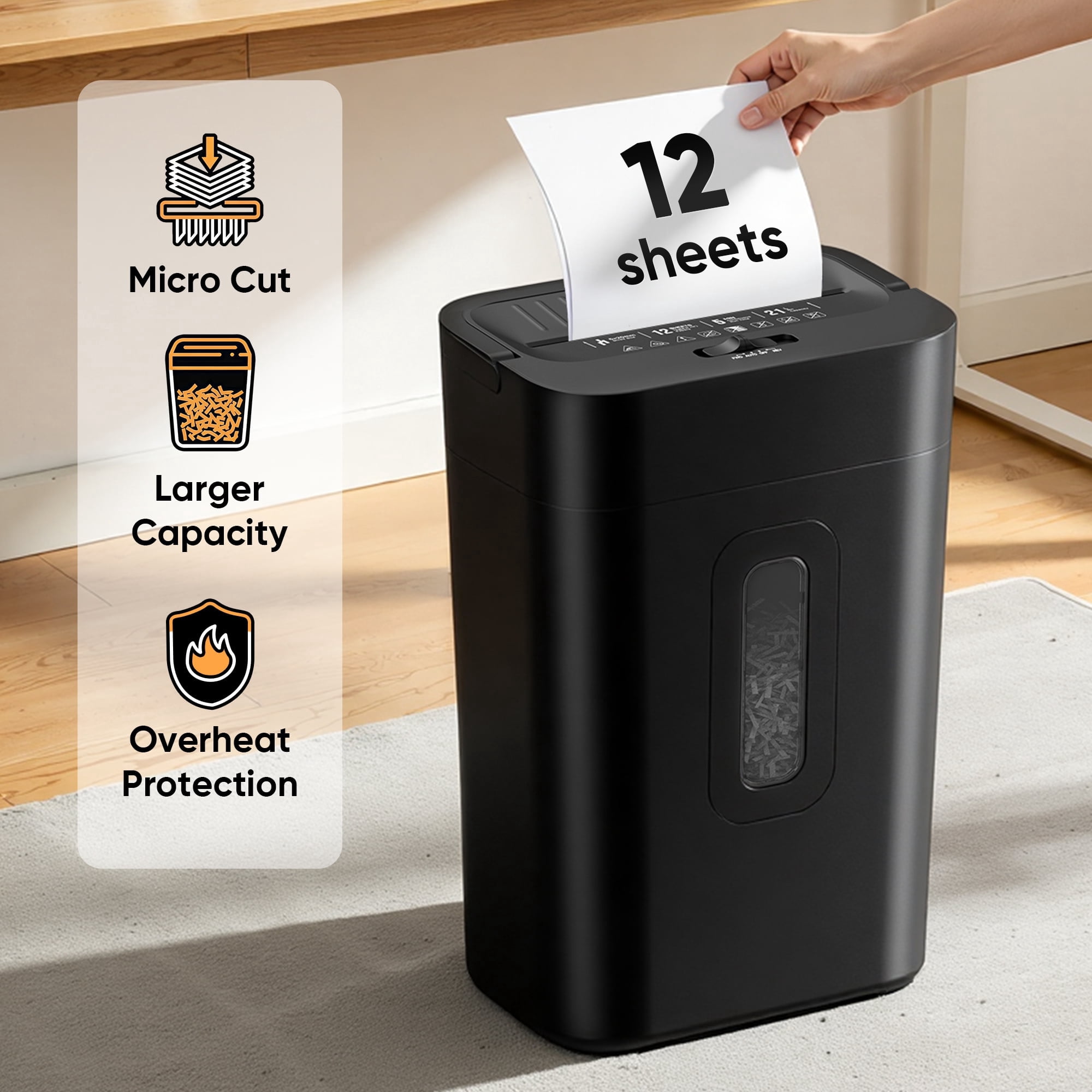 Locksworth 12-Sheet Cross-Cut Paper Shredder, 21L Large Bin with