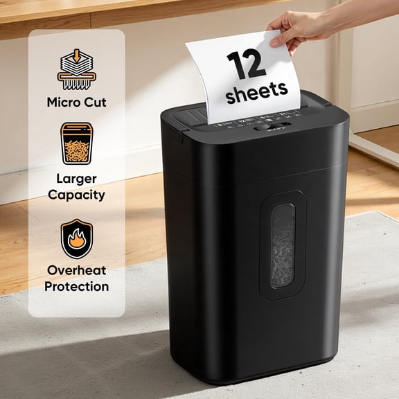 Locksworth 12-Sheet Cross-Cut Paper Shredder, 21L Large Bin with Viewing Window, 5-Min Continuous Run Time, Portable Handle for Home Office Use