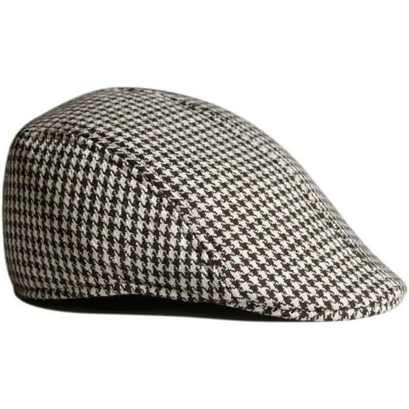 LOCOMO Retro Houndstooth Check Checker Print Pattern Flat Cap FFH119BLK