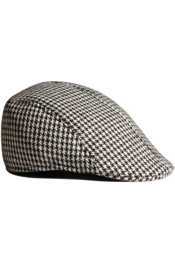 LOCOMO Retro Houndstooth Check Checker Print Pattern Flat Cap FFH119BLK