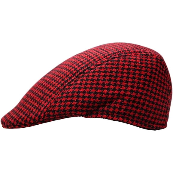 LOCOMO Retro Houndstooth Check Checker Print Pattern Flat Cap FFH119BLK