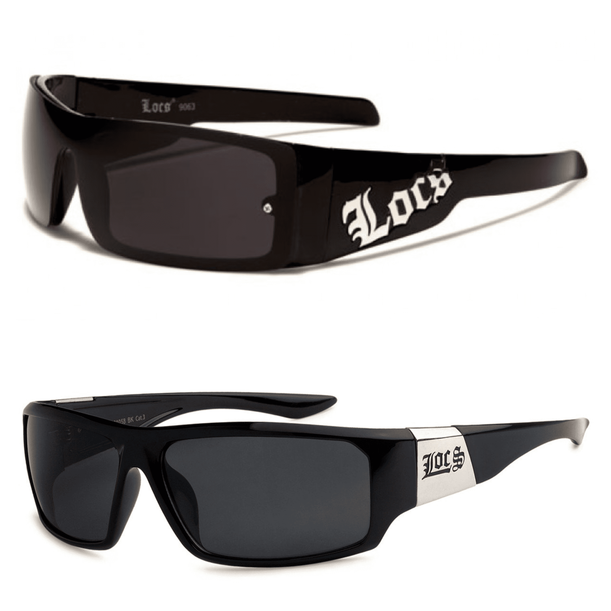 LOCS 2 Pack CLASSIC LOCS Black Sunglasses Mens Gangster Rectangular Cholo Lowrider Shades 63 1058