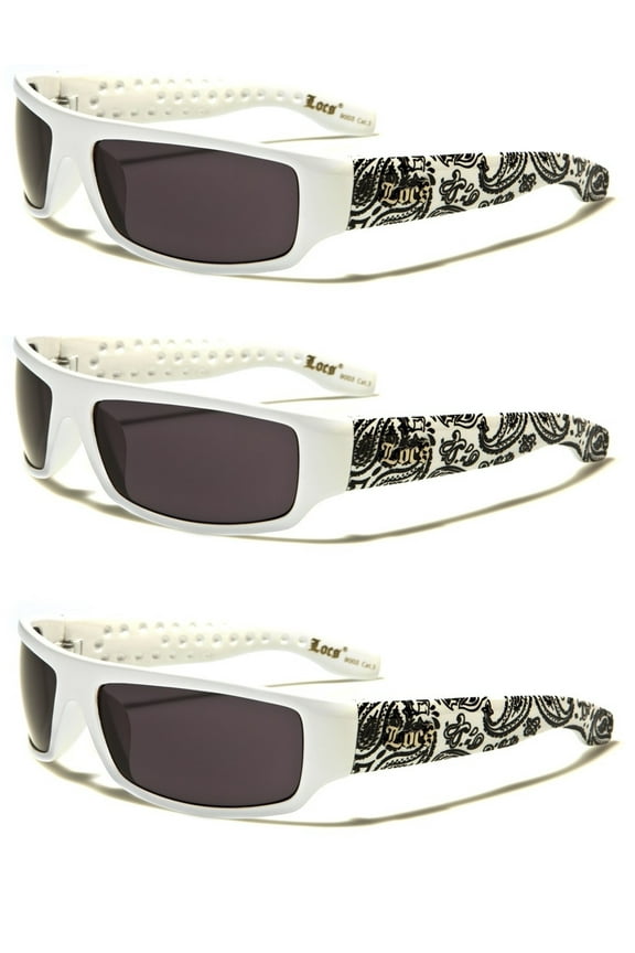 3 Pair Deal 9003 Locs 3 White w/ Black BANDANA Smaller adult size  Shades FREE SHIPPING