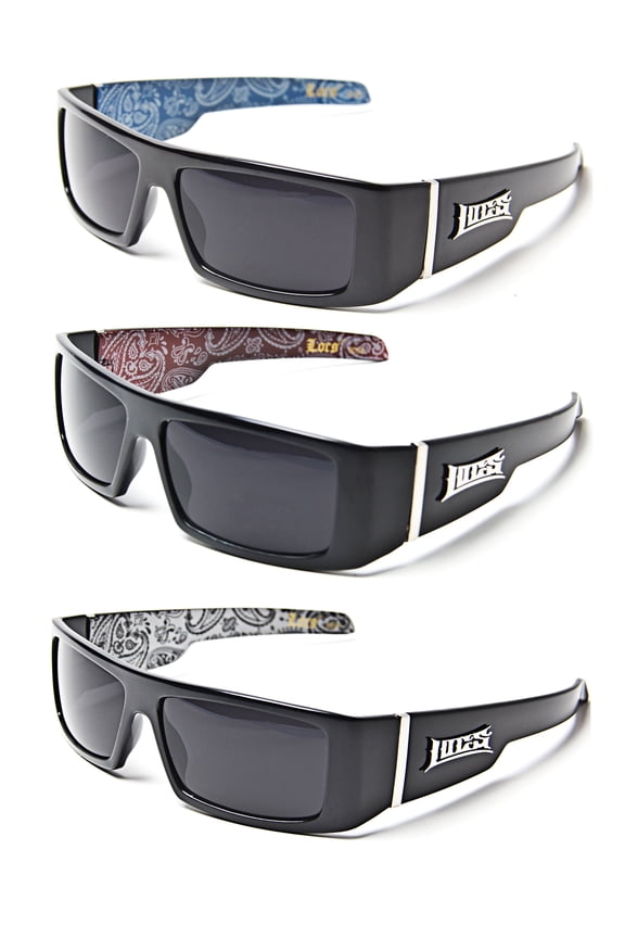 3 Pair Deal Locs 1- Black w/ White BANDANA & 1- Black w/ Red BANDANA & Black w/ Blue BANDANA Gangster Shades