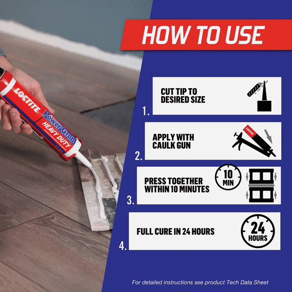 LOCTITE Power Grab Express Heavy Duty Construction Adhesive - Single Pack Residential Use, Standard Application