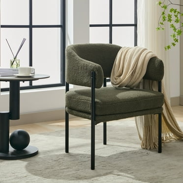 LOCUS BONO Modern Sherpa Accent Chair, Curved Back Arm Chair for Living Room, Comfy Reading Chair Corner Chair for Bedroom, Office(Green)