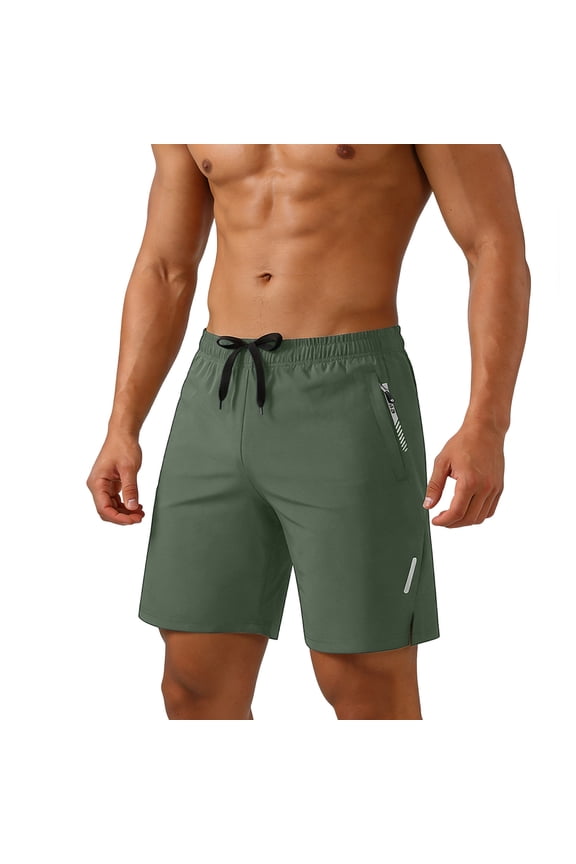 Athletic Gym Shorts for Men Ultra-Light Quick Dry Training Workout Joggers Sweat Short Elastic Waist Drawstring Casual Beach Short with Zipper Pockets Army Green XS