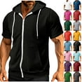 thumbnail image 1 of LODIENY Athletic Hoodie T-Shirts for Men Lightweight Casual Drawstring Summer Short Sleeve Full Zip up Hooded Pullover Tops with Kangaroo Pockets Blue XL, 1 of 8