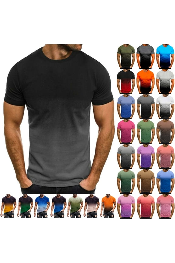 Athletic T-Shirts for Men Big and Tall Casual Summer Short Sleeve Tie Dye Gradient Color Print Round Neck Muscle Fit Basic Workout Tees Tops A-Green M