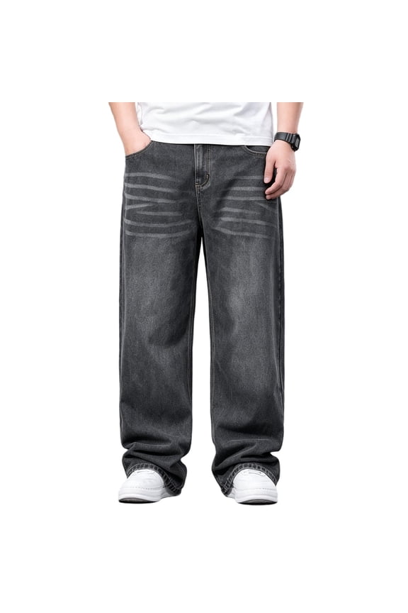 Baggy Jeans for Men Y2K Streetwear Vintage Wide Leg Loose Fit Denim Pants Hip Hop Skater Carpenter Jean Gray 32