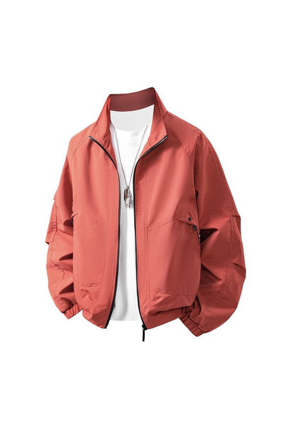 Baggy Varsity Jacket for Men Stand Neck Full Zip Long Sleeve Jackets Lightweight Casual Windbreaker with Pockets Red M