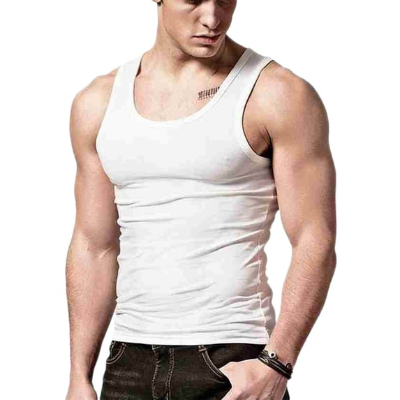 LODIENY Big and Tall (M-4XL) Tank Tops for Men Sleeveless Crew Neck Gym Workout Stretch Tees Ultra Light Muscle Slim Fit Fitness T Shirts White XXXXL