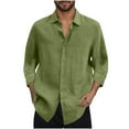 thumbnail image 1 of LODIENY Button Down Linen Shirts for Men Lightweight Casual Long Sleeve Regular Fit Cotton Beach Vacation Tees Shirt Tops Army Green XL, 1 of 5