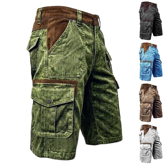 LODIENY Cargo Denim Shorts for Men Relaxed Fit Washed Distressed Outdoor Hiking Work Casual Shorts with Multi Pockets Gray L